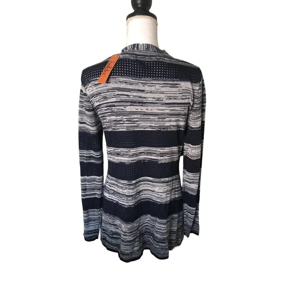 Belldini Women's Open Front Cardigan Sweater Size M Navy White Striped Open Knit